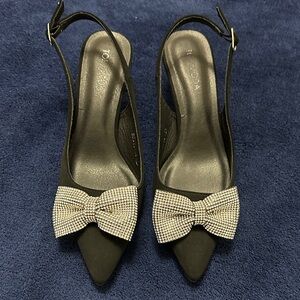 Elegant Black Slingback Heels with Bow by